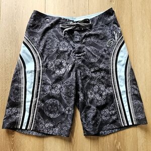 Men's Kirra Black Gray Teal Blue Bathing Suit Swim Shorts